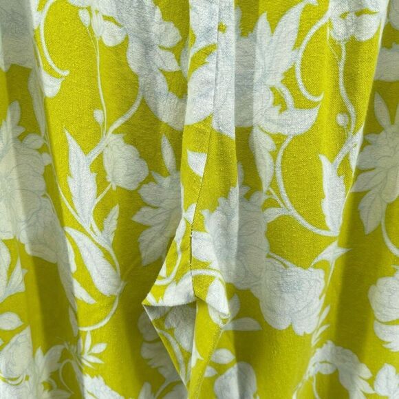 Marc New York Chartreuse Floral High Waisted Wide Leg Crop Pants M Linen Blend - Picture 9 of 13